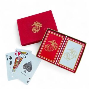 🇺🇸 USMC Playing Cards Gemaco Double Deck Set with Red Velvet Box Marine Corps